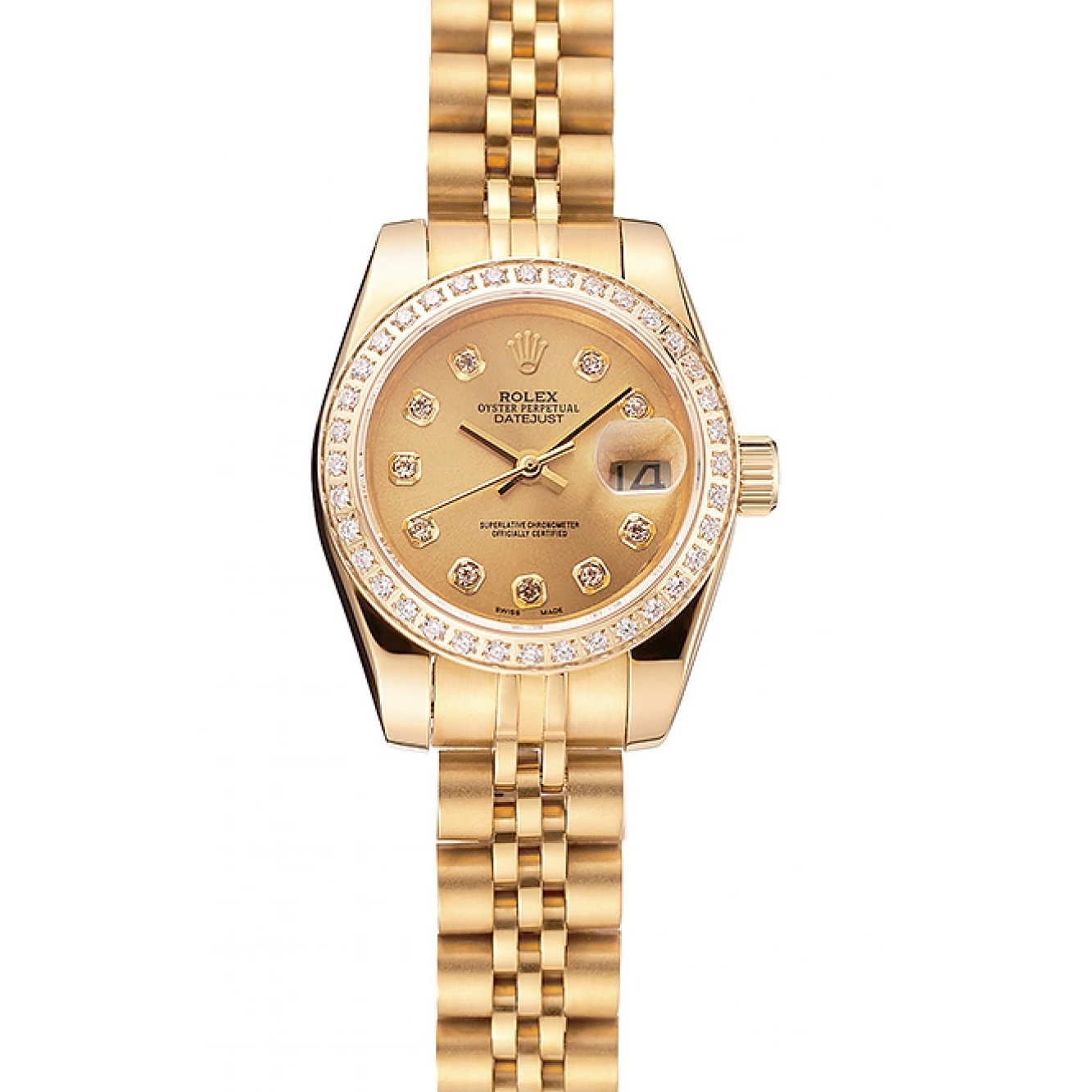 Aaa fake watches Lady-Datejust Jubilee Diamond Bracelet Swiss Dial 1454096 Bezel Champagne Gold Rolex 0623